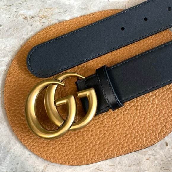 Gucci Black 100% Textured Leather Metal Double G Buckle Belt US 32 IT 80 3.5 W - Picture 4 of 5